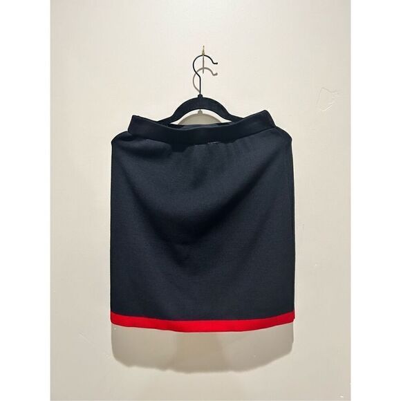 St. John Collection Santana Knit Above the Knee Skirt in Black-red stripe - Picture 2 of 3